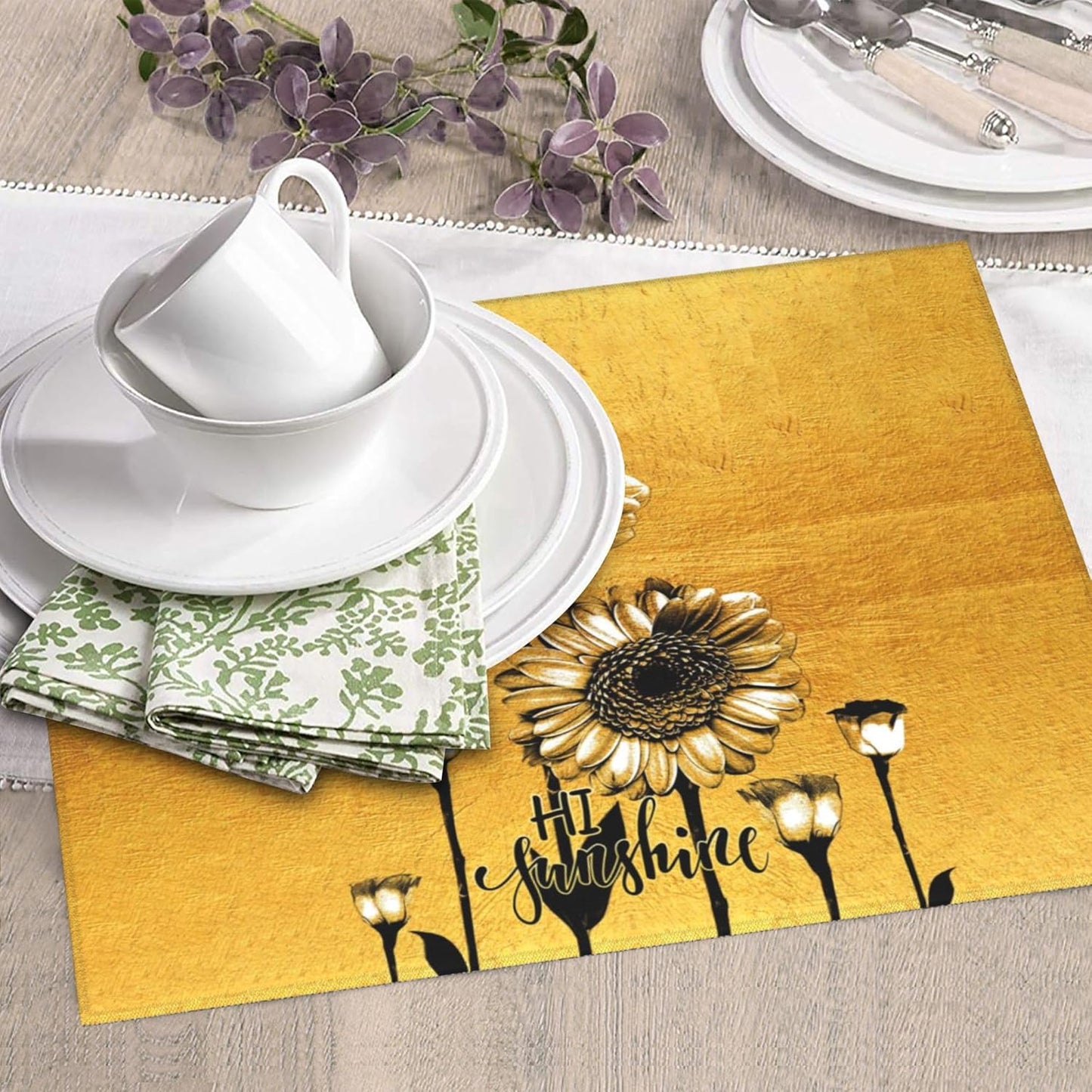 Sunflower Dish Drying Mat for Kitchen Counter Black Gold Washable Absorbent Reversible Microfiber Modern Drying Pad Kitchen Accessories 16x18 Inch