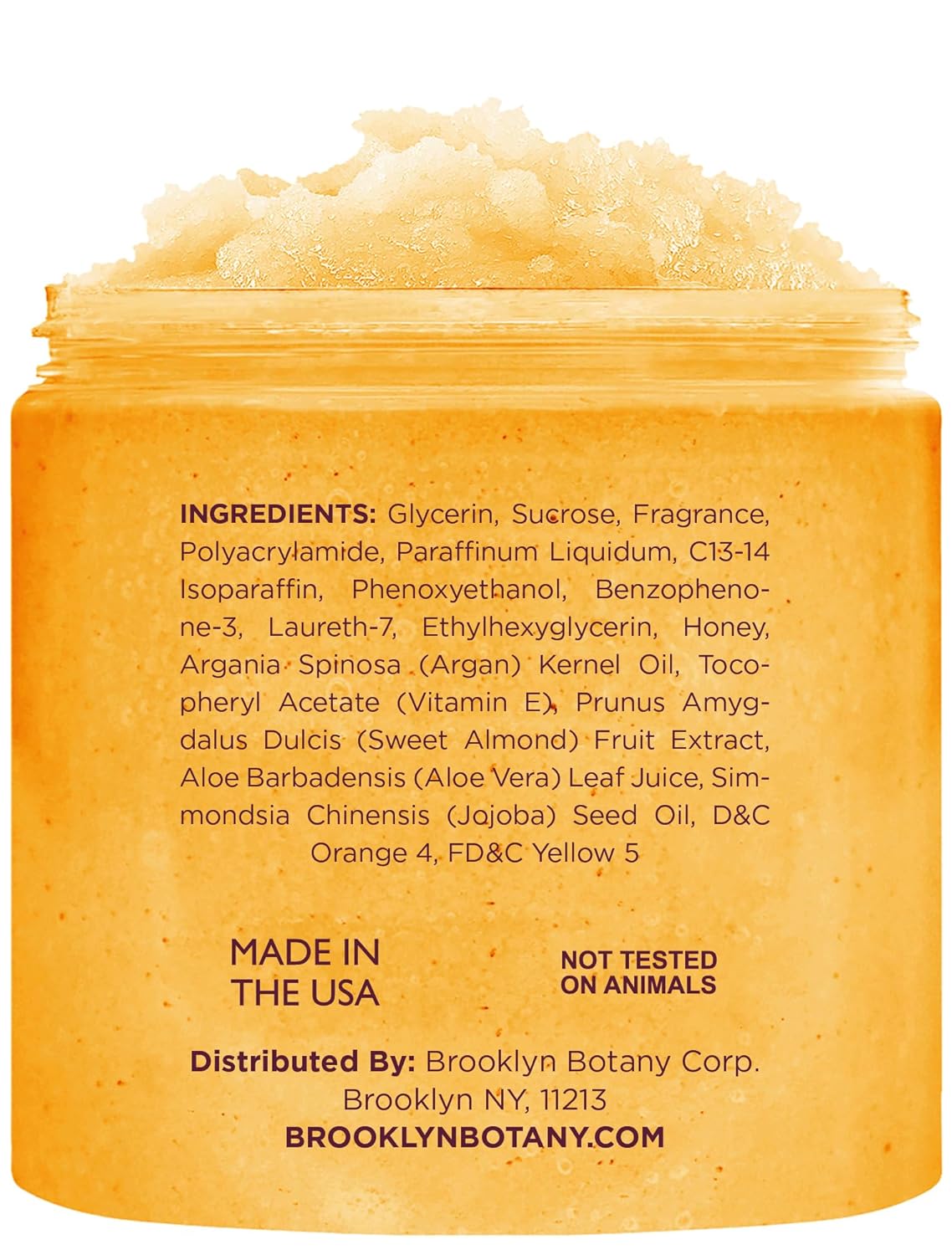 Brooklyn Botany Peach Bellini Honey Sugar Scrub for Body 10 oz – Deeply Hydrating and Gently Exfoliating Body Scrub for Women and Men – Moisturizing and Nourishing the Skin