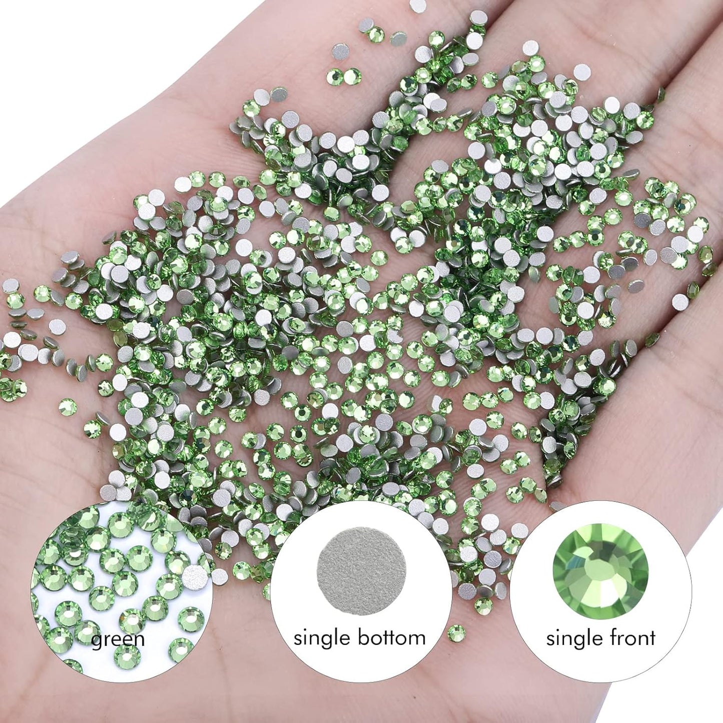 1440Pcs Light Green Crystal Rhinestones,Glass Flatback Rhinestones Gemstones Small for Nail Face Makeup Art Crafts Clothes Decoration - (SS8,2.4mm,Light Green)