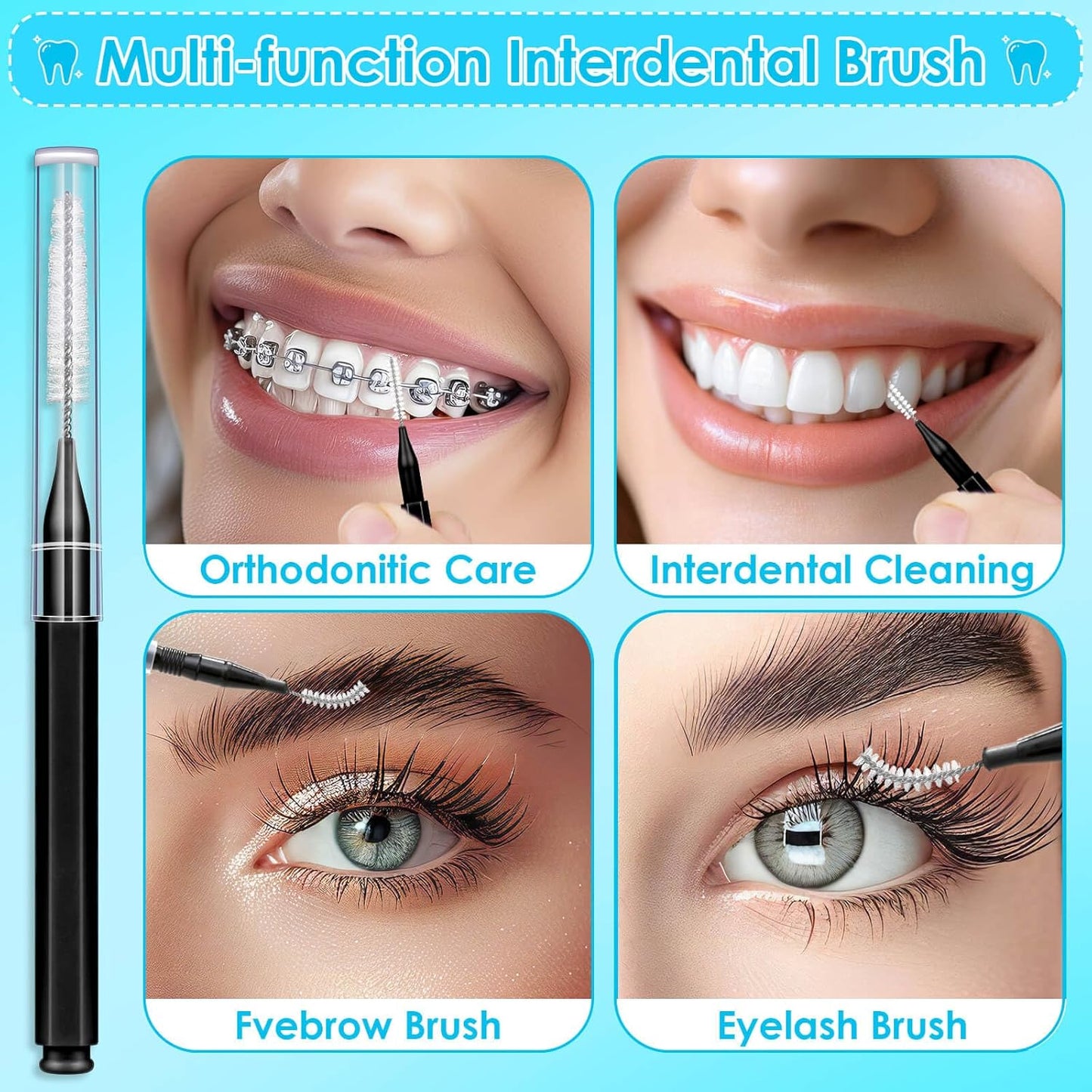 270Pcs Interdental Brush, 220Pcs Soft Dental Picks & 50Pcs Braces Brush for Teeth, Bendable Braces Flossers Heads Interdental Brushes Between Teeth Oral Tooth Braces Cleaner Kit (Black)