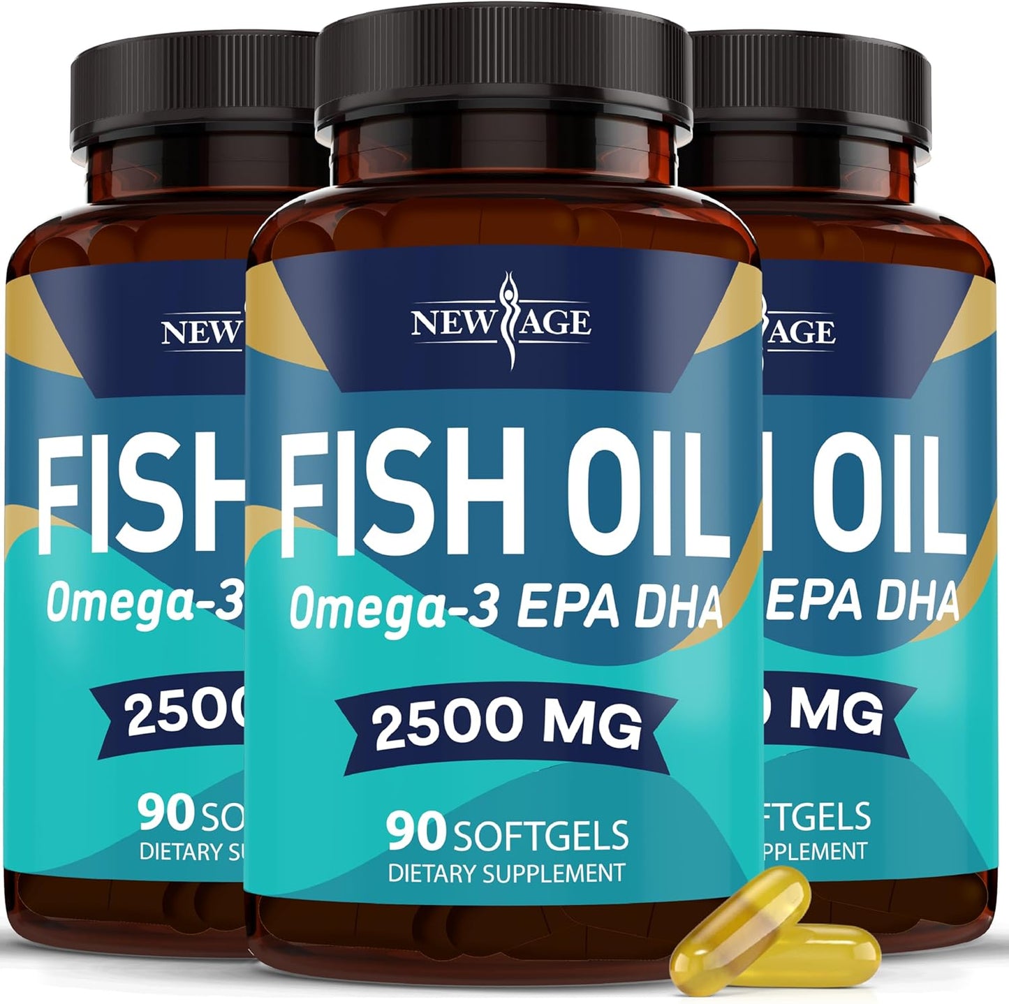 NEW AGE Omega 3 Fish Oil Supplement - Non GMO - EPA, DHA Fatty Acids Gluten Free (270 Softgels (Pack of 3))