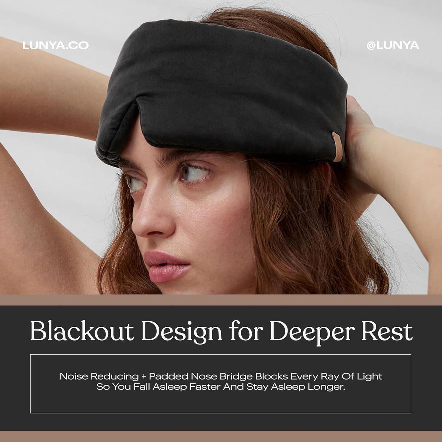 Lunya Sleep Mask with Box - Washable Silk Sleeping Mask and Headband for Beauty Routines - Thermoregulating Comfort for Restful Nights - Silk Eye Mask for Women - Large - Immersed Black