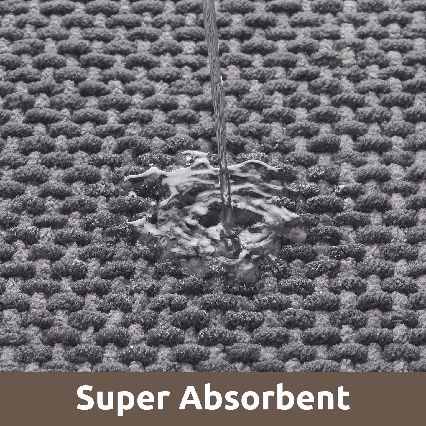 AMOAMI Chenille Bath Mat Super Absorbent Bathroom Mat Quick Dry Bath Mats for Bathroom Rubber Backed Bathroom Rugs Non Slip Washable Fit Under Door, Front of Bathtub, Sink, Darkgrey&LIGHTGREY 17"x24"