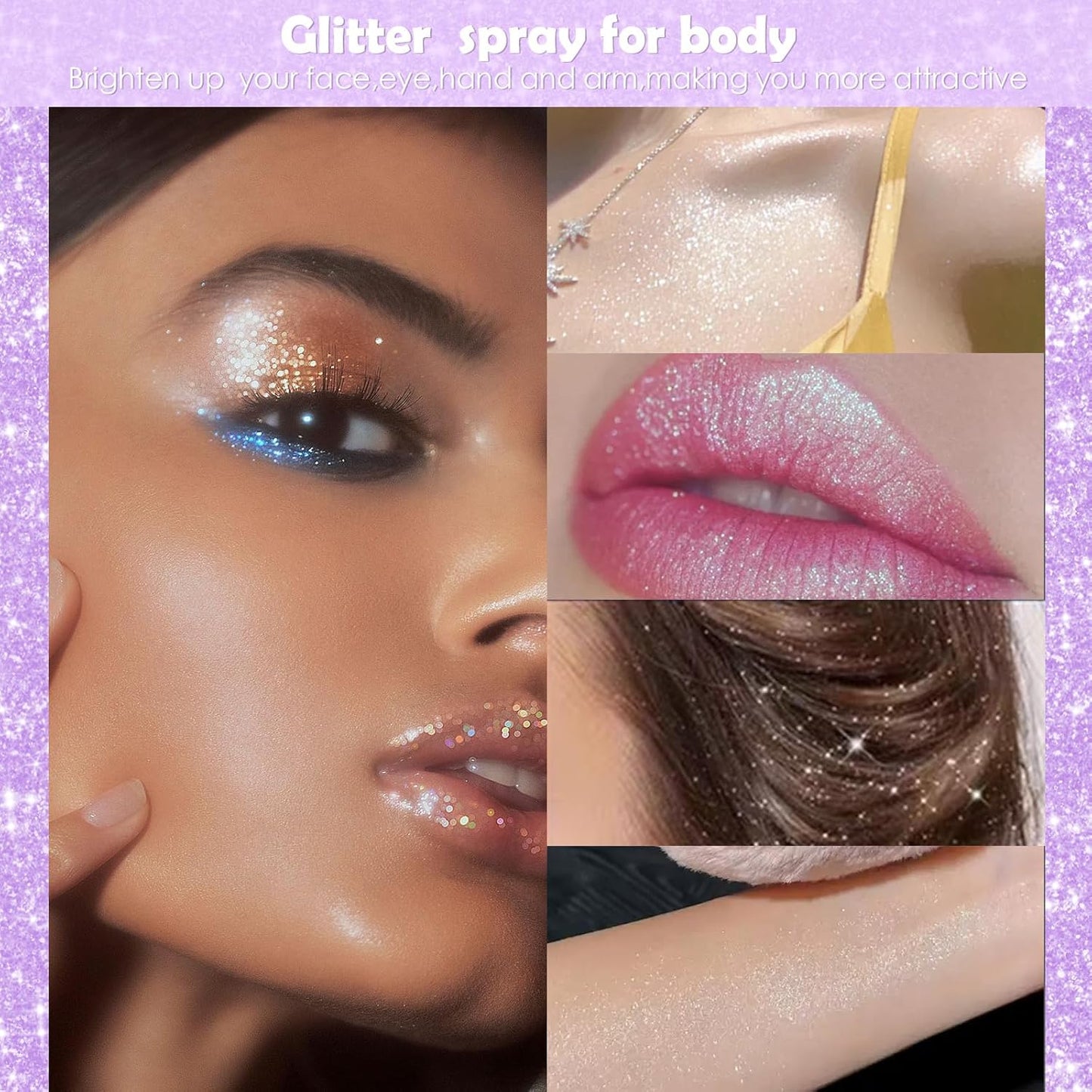 Yosca Body Glitter Spray, 30ML Loose Body Shimmer Powder Iridescent Hair Spray White Glitter Sparkle Highlighter Makeup Festival Rave Accessories for Clothes Hair Face Nail Art