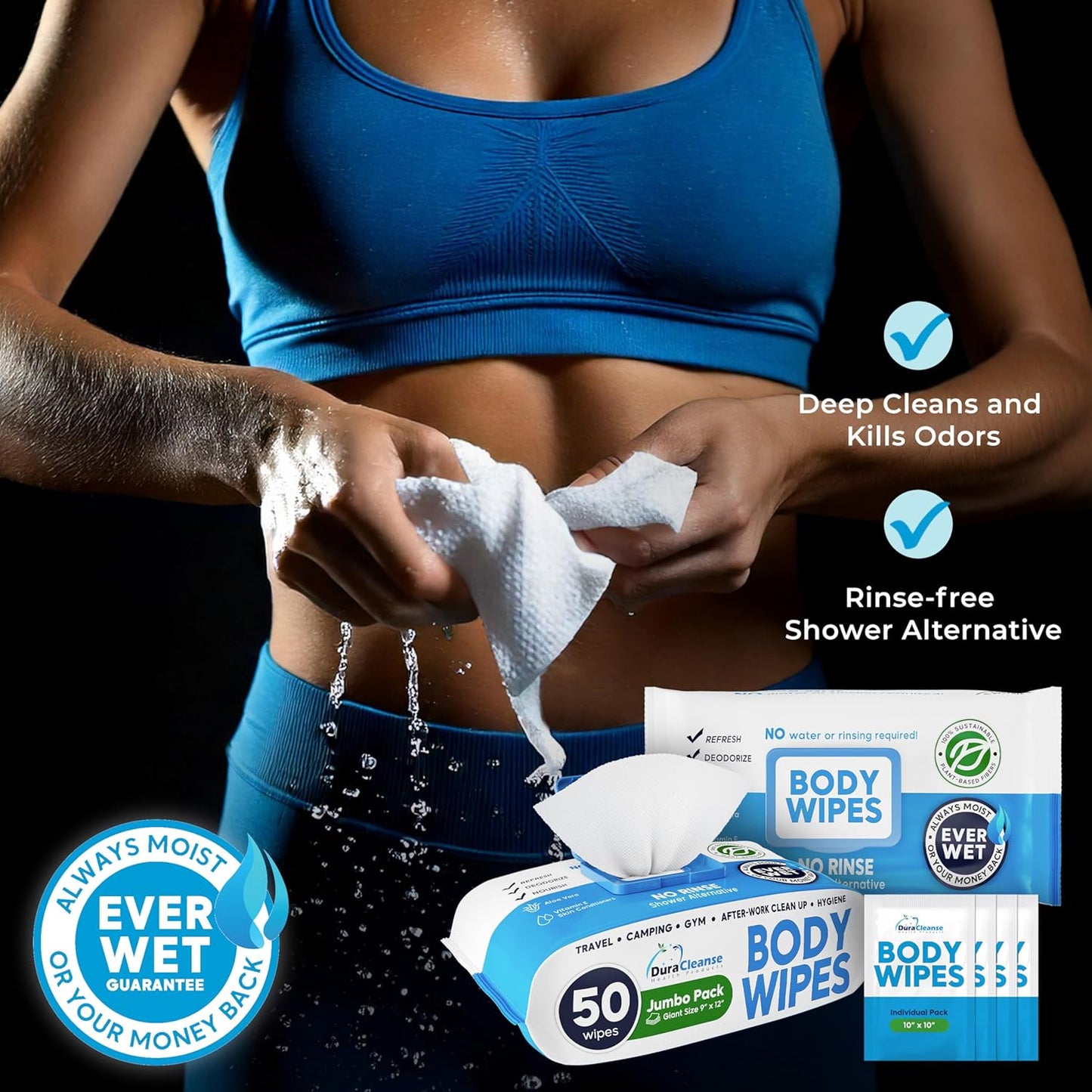 XL Body Wipes - (4 Pack) 200 Shower Wipes + 16 Travel Bath Sheets for Adults - 9"x12" Cleansing No Rinse Disposable Wash Cloths for Elderly Incontinence, After Surgery Must Haves & Recovery Supplies