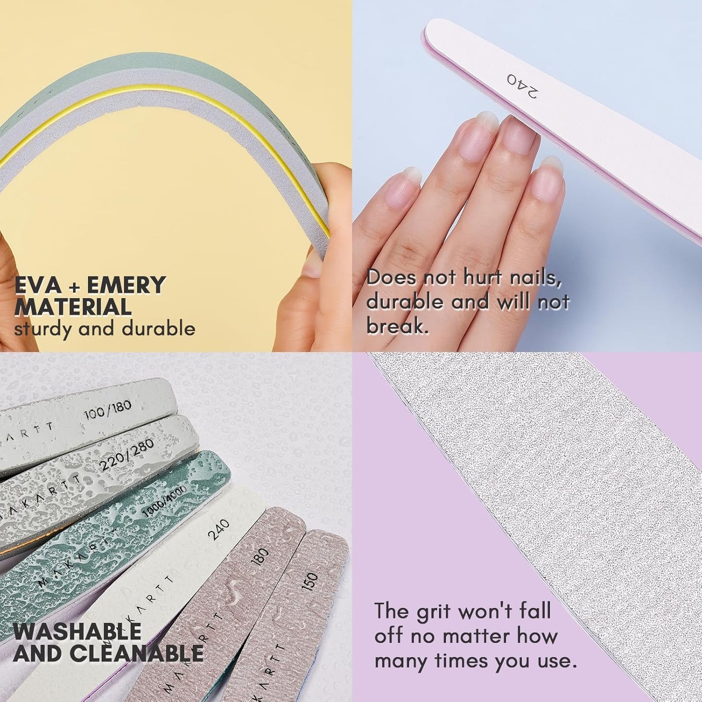 Makartt Nail Files and Buffers, 6 Pcs Emery Boards for Nails, Professional Double Sides Different Grit Fingernail File Polisher for Filing, Buffering & Polishing Manicure Kit