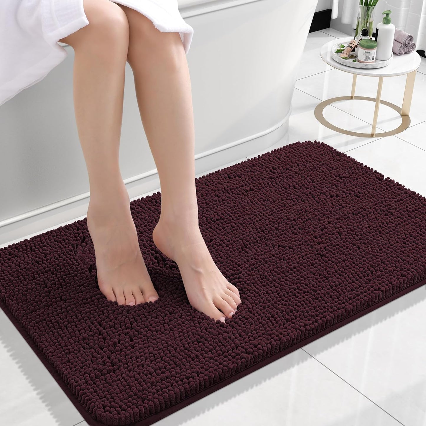OLANLY Bathroom Rugs 24x16, Extra Soft Absorbent Chenille Bath Rugs, Rubber Backing Quick Dry, Machine Washable Bath Mats for Bathroom Floor, Tub and Shower, Home Decor Accessories, Black Cherry
