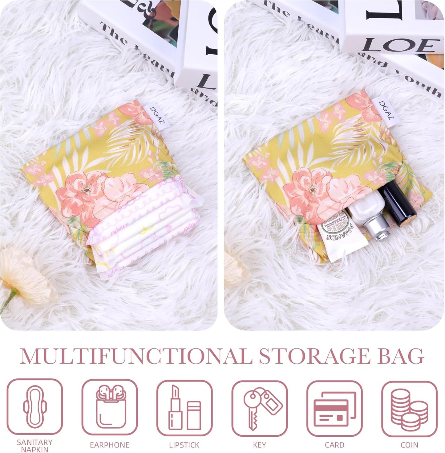 DGAZ Sanitary Napkin Storage Bag, Period Bag for Teen Aged Girls, Portable Period Bag for Panty Liners/Menstrual Cup/Small Tampons，Mini Makeup Bag for Purse(Rebirth)