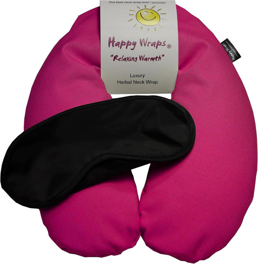 Microwavable Herbal Neck Wrap - Hot Cold Aromatherapy Neck Warming Pillow - Heating Pad for Migraines, Stress, Gifts for Women, Birthdays, Christmas and Free Sleep Mask - Pink Cotton