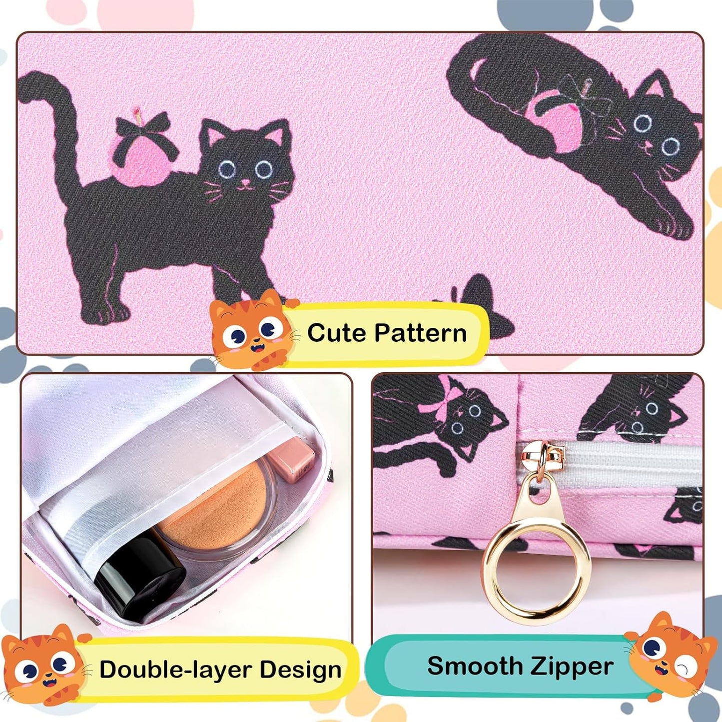 Tampon Holder for Purse, Canvas Period Bag Sanitary Napkin Storage Bag for Girls Womens, Portable Feminine Emergency Pad Period Pouch(Teacup White Cat)