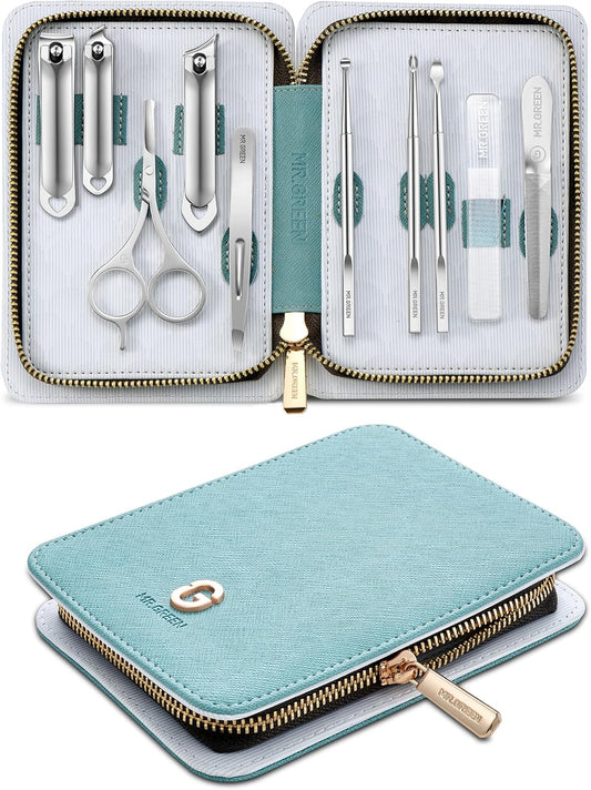 MR.GREEN Manicure Kit 10 in 1, German Stainless Nail Clippers Set, Professional Personal Nail Care Kit Manicure Pedicure Set, Portable Travel Nail Kit with Exquisite Leather Case for Men & Women