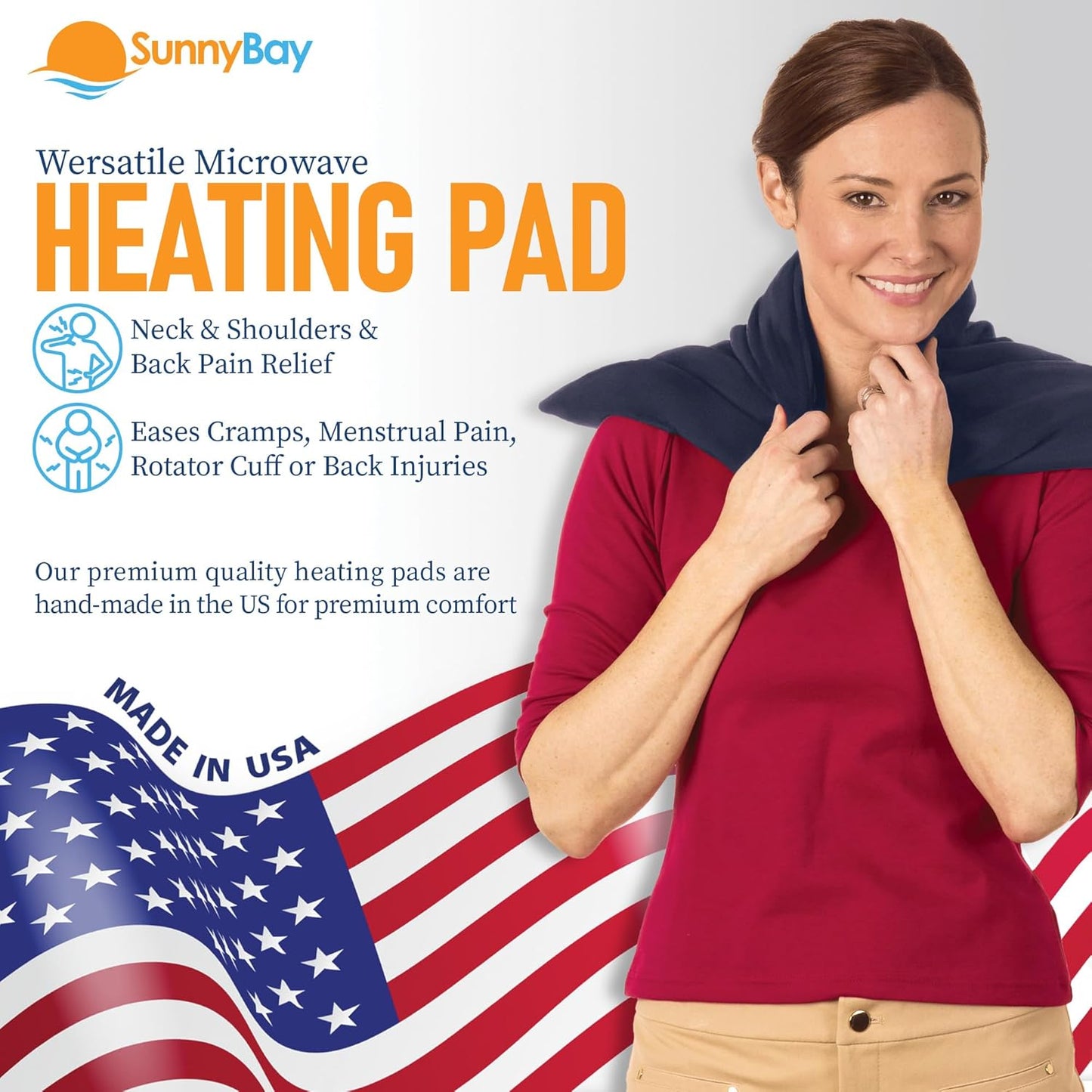 SunnyBay Extra Large Microwave Heating Pad, Microwavable Heavy Weighted Full Body Moist Hot or Cold Pack and Washable Fleece Cover, 10x24 Inches, FSA HSA Eligible, 2.8 lbs, Made in USA, Navy Blue