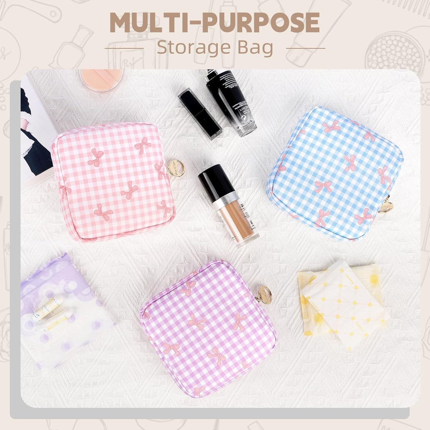 Period Bag for Teen Girls, Canvas Sanitary Napkin Storage Bag with Zipper, Portable Menstrual Pad Bag Tampon Holder for Purse