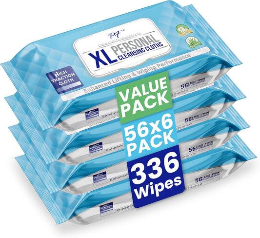 XL Adult Wipes – (4 Packs x 56 Wipes = 224 Wipes) High Traction, Uber Thick & Extra Large Wash Cloths | Disposable Incontinence Wipes with Aloe for Elderly Care & Hygiene