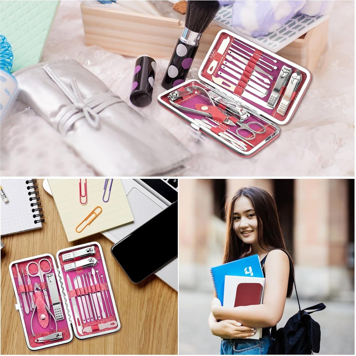 Manicure Set - 19 in 1 Professional Nail Clippers Pedicure Kit, Manicure Tool Kit, Stainless Steel Facial Grooming Set Kit, Gift Idea for Women, Men, Girls, Teens, Red