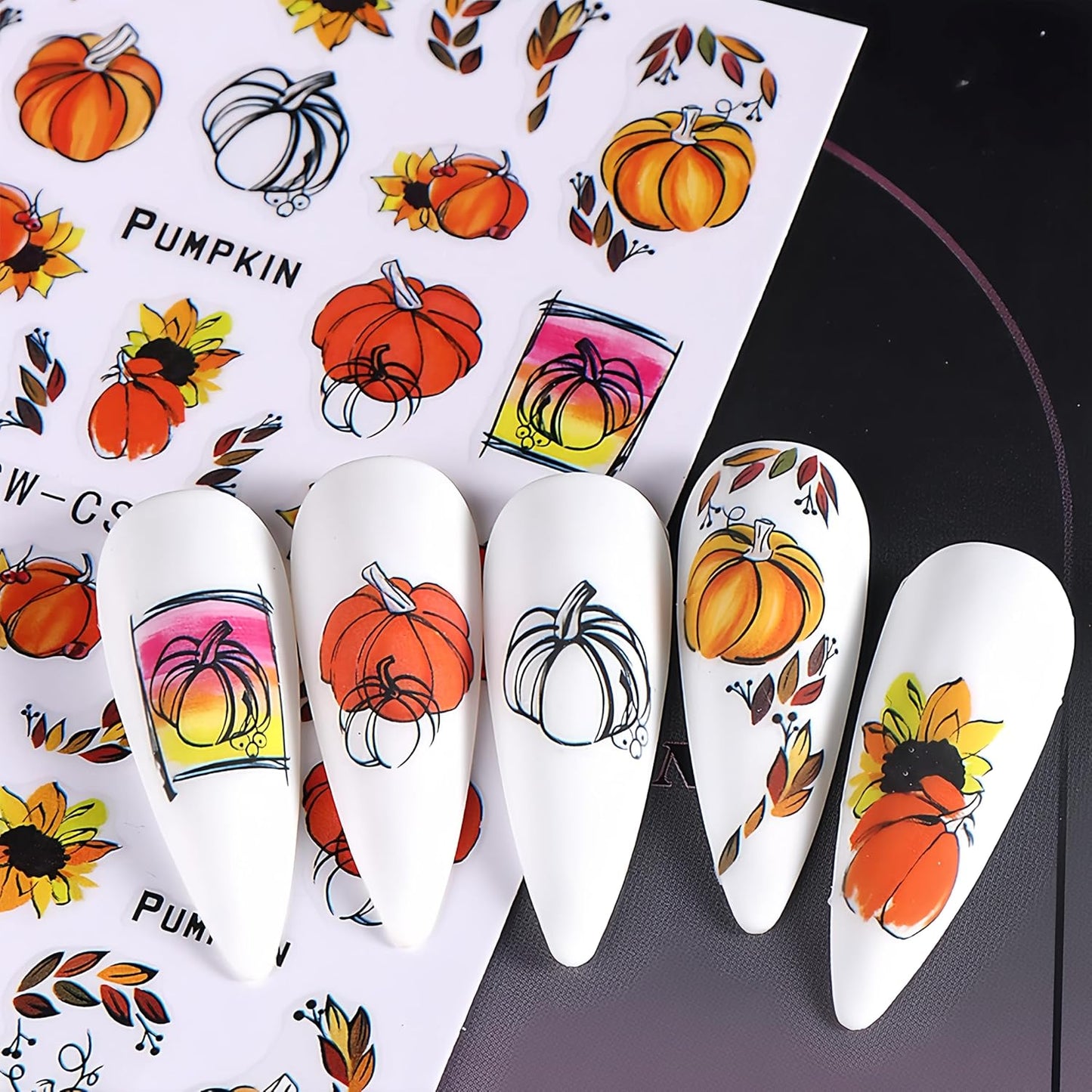 6Sheets Fall Nail Art Stickers 3D Nail Self-Adhesive Sticker Autumn Leaves Pumpkin Designs Nail Decals Ginkgo Leaf Pumpkin Dried Flower Autumn Thanksgiving for Women Girls DIY Nail Decorations