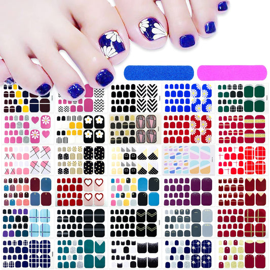 660 Pieces 30 Sheets Toe Nail Polish Strips Nail Stickers Full Nail Wraps Self Adhesive Nail Art Stickers Nail Strips for Women Girl Nail Accessories with Nail File