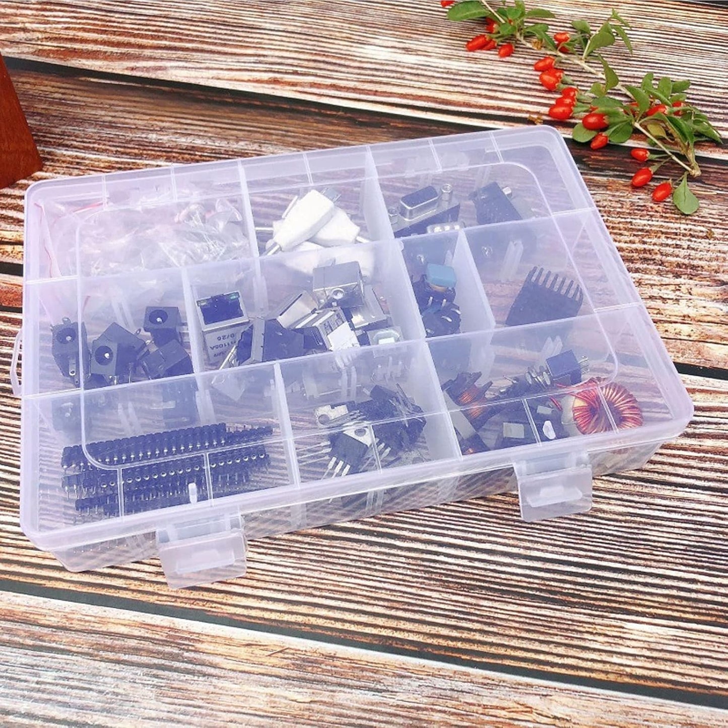 5Pack 36 Grids Clear Plastic Organizer Box with Adjustable Dividers Storage Container Jewelry Box for Beads Art Crafts Pieces Letter Board Fishing Tackles Rock Collection with 2000pcs Label Stickers