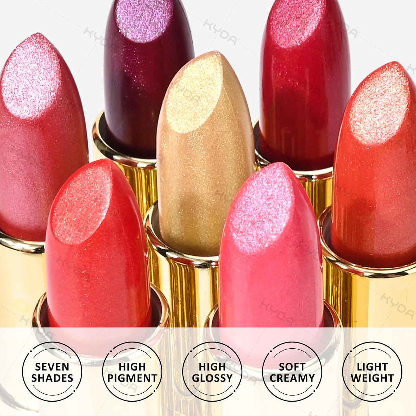 KYDA Pink Shimmer Lipstick, Metallic Pearl Lipstick, Lasting Non-sticky Glitter Lips Color, High Glossy Lips Makeup for Women, Pink Siren