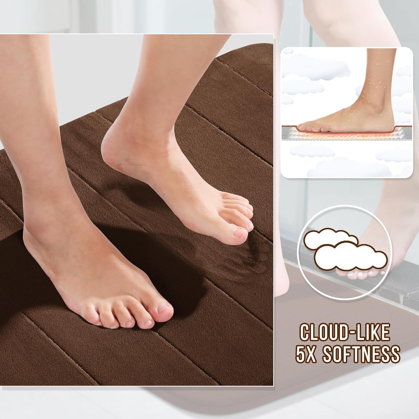 Yimobra Long Bath Mat 44"x24", Super Soft Quick Dry Memory Foam Bathroom Rug, Water Absorbent, Non Slip Backing Machine Washable for Tub Shower, Thick Comfort Support, Brown
