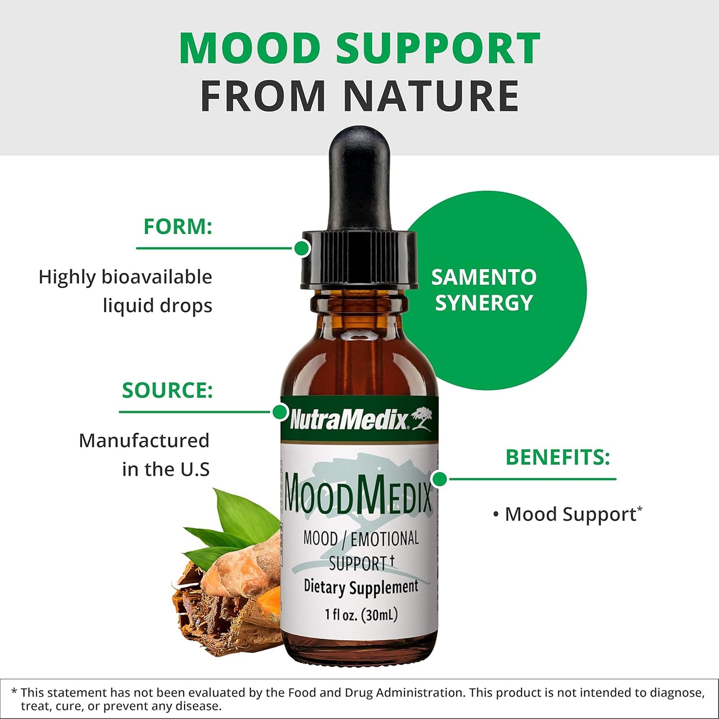 NutraMedix MoodMedix - Mood Support Supplement with Bioavailable Liquid Cat's Claw & Turmeric Root Drops - Mood, Stress Response & Emotional Support Supplement - Liquid Herbal Extract Tincture (1oz)