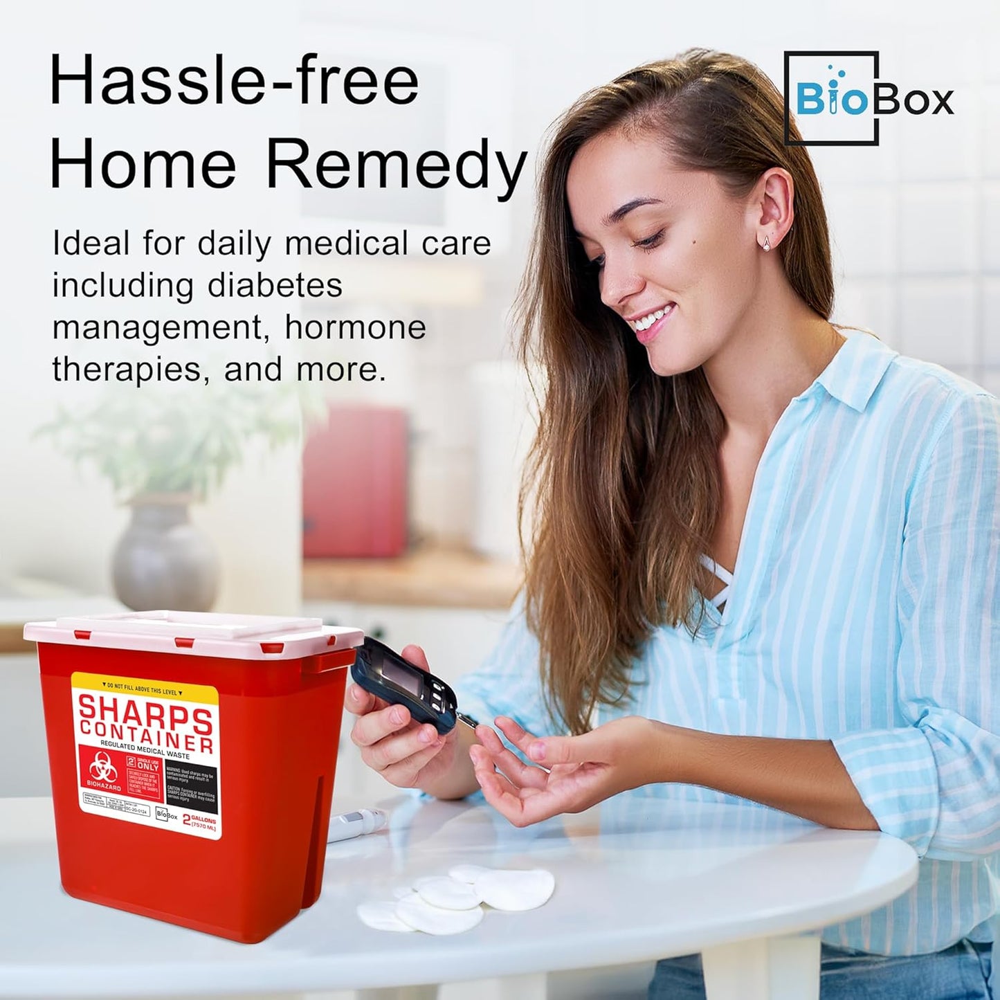 Sharps Container Large - Sharps Containers for Home Use and Labs - Portable Needle Disposal and Travel Size Biohazard Bin - 2 Gallon (Pack of 1)