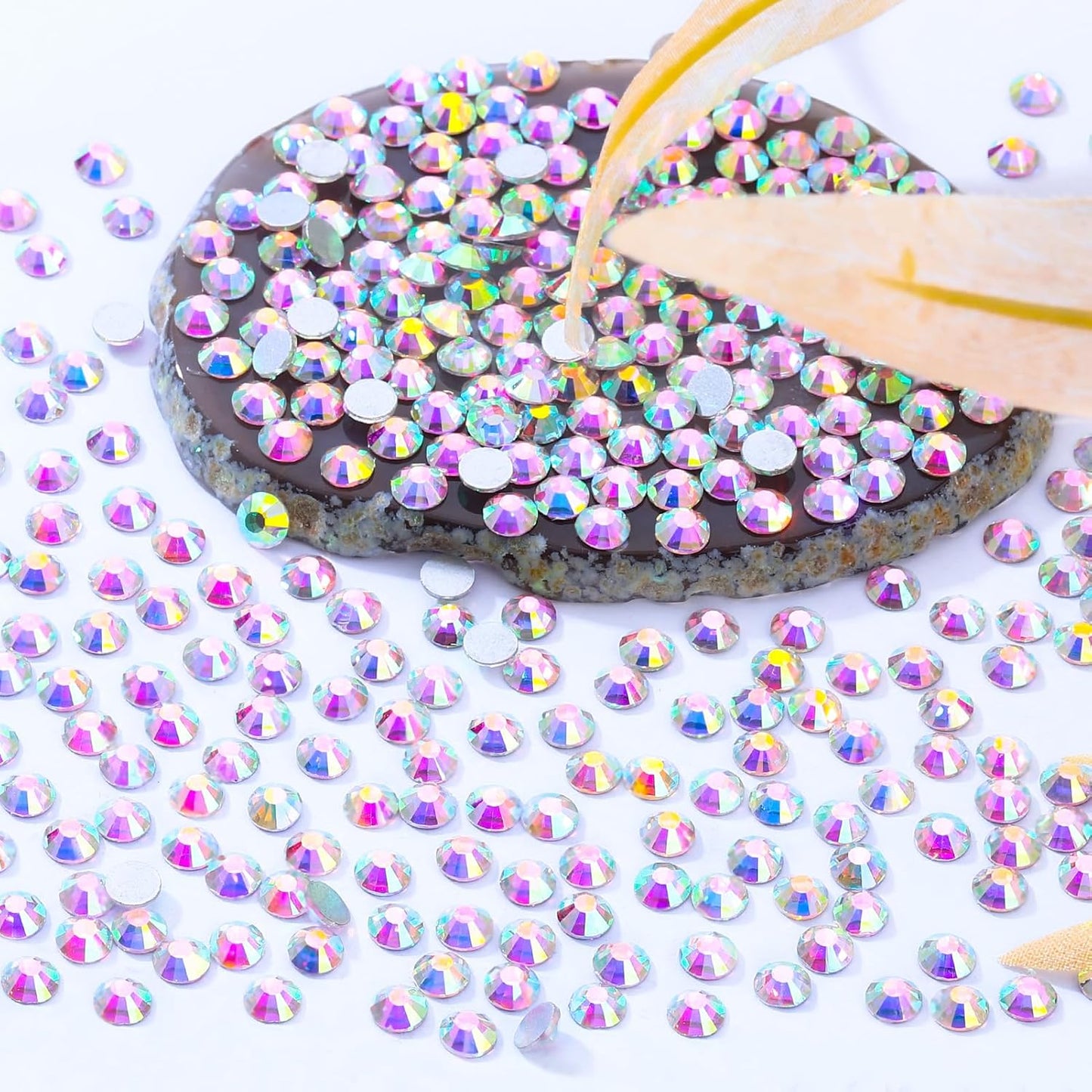 Crystal AB Flatback Rhinestones, Glass Rhinestones for Nail Art and Craft, Glue Fix, Loose Crystal Gemstones(Crystal AB, SS12, 2880pcs, 2.9-3.0mm)