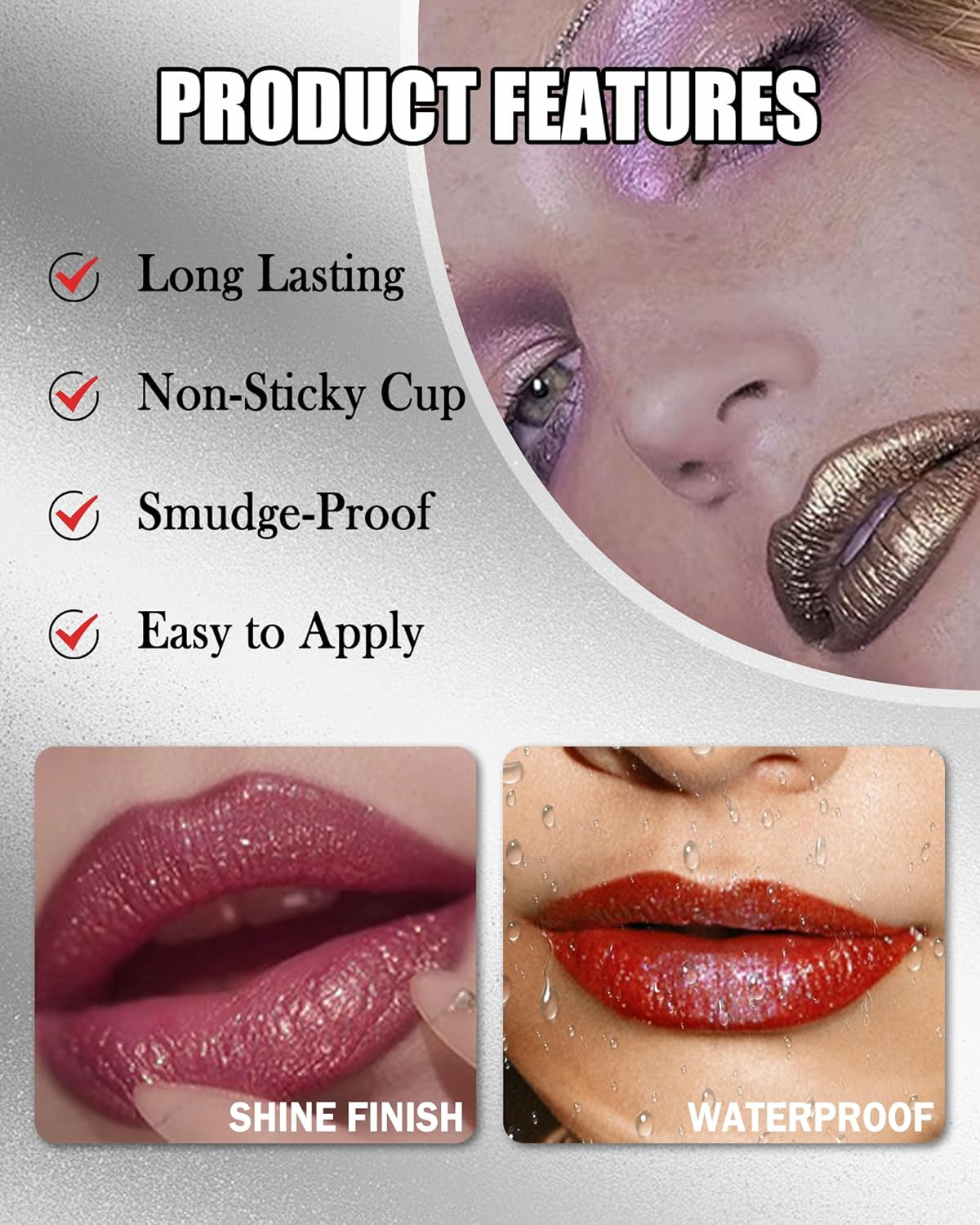 Diamond Glitter Matte Lipstick,Long Lasting Waterproof Metallic Sparkling High Pigment Non-Stick Cup Lip Stain Tint Lip Gloss, Full-Coverage Lipgloss,Mother's Day Lip Makeup Gift for Women Girl-01