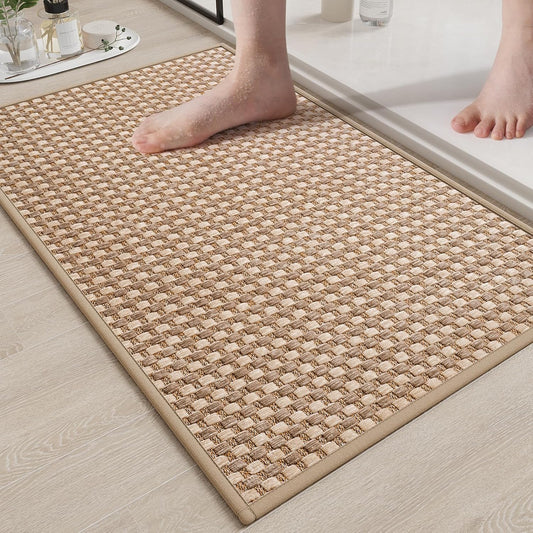 Non Slip Bath Mat Bathroom Rugs, Soft Braided Ultra Thin Bath Mats, Super Absorbent Quick Dry Bath Rug Shower Mat, Rubber Backing, Fit Under Door Bathroom Floor, Machine Washable, Brown 16"x24"