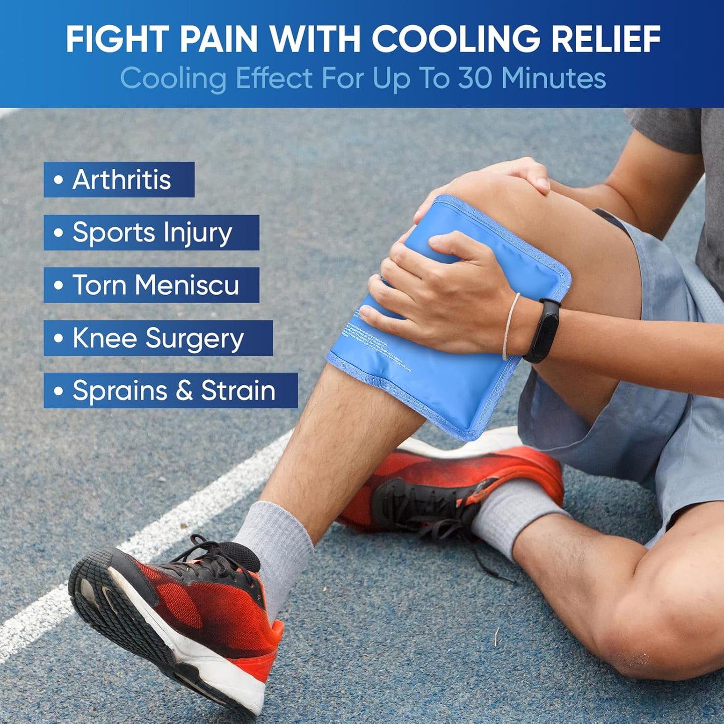 APEXUP Gel Ice Packs for Injuries Reusable, Flexible Double Sided Cold Packs for Injuries, Ice Pack for Knee, Shoulder, Back, Hip, Leg, Arm (Blue, S, 1PK)