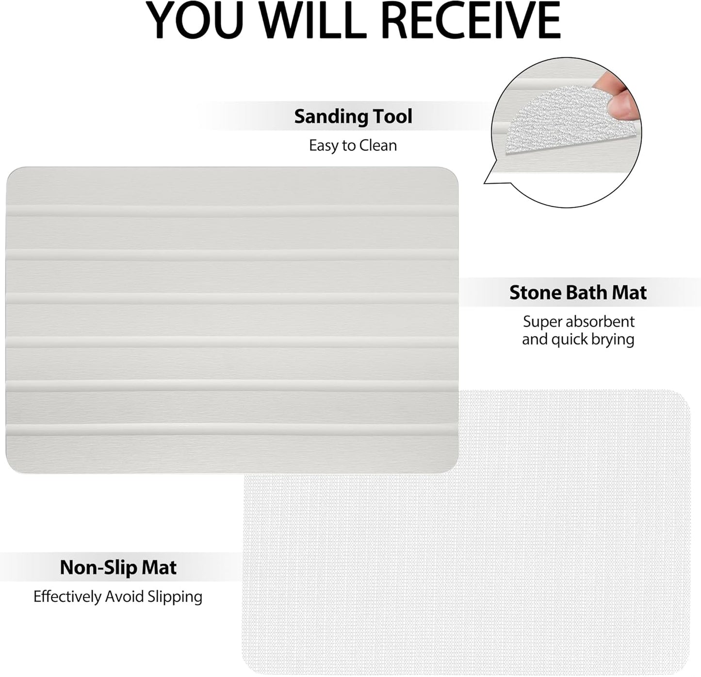 Absorbent Stone Bath Mat, Diatomaceous Earth Shower Mats, Non-Slip Water Absorbing Diatomite Stone Mat for Bathroom Floor, Quick-Drying Easy to Clean