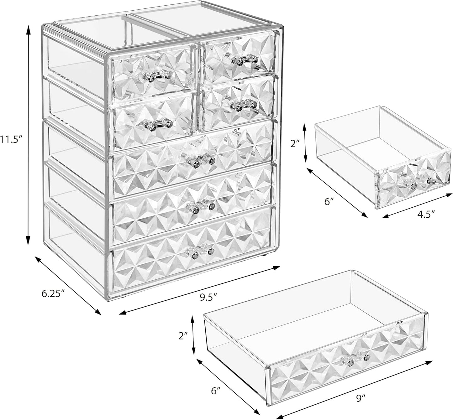 Sorbus Acrylic Makeup Organizer - Organization and Storage Case for Cosmetics Make Up & Jewelry - Big Clear Makeup Organizer for Vanity, Bathroom, College Dorm, Closet, Desk (3 Large, 4 Small Drawers)