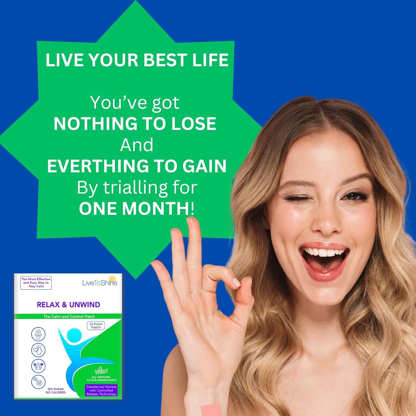 Live To Shine Relax & Unwind Patches | 30 Premium USA-Made Stress Relief Patches |Infused with Valerian, Humulus Lupulus & Calming Passionflower | Natural Way to Unwind, Decompress and ReGroup