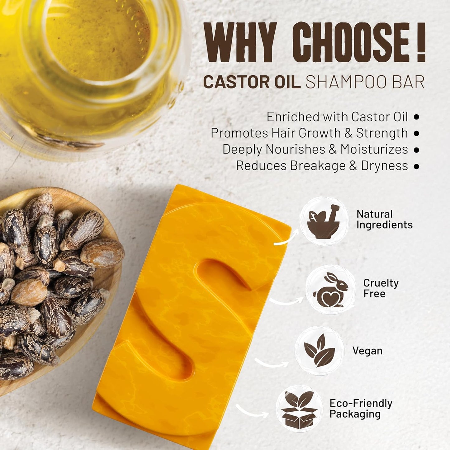 Herbishh Castor Oil Shampoo Bar – Nourishing Solid Shampoo Bar for Hair Growth & Thinning Hair – Castor Oil Soap for Healthy Moisturized Scalp – Natural & Organic Soap for Women & Men 3.53 oz