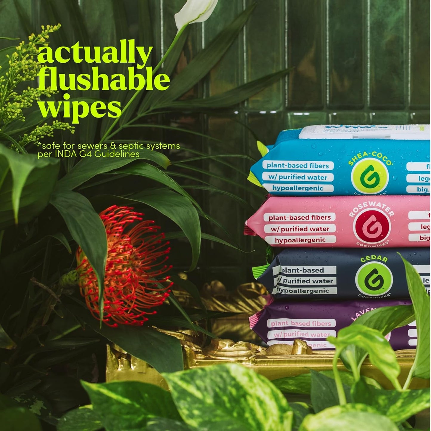 goodwipes Flushable Butt Wipes - Vitamin E & Aloe - Sewer & Septic Safe - Extra Large Adult Wet Wipes For Women & Men - Bathroom Essentials - Rosewater, 418 Count (8 Packs + 1 Travel)