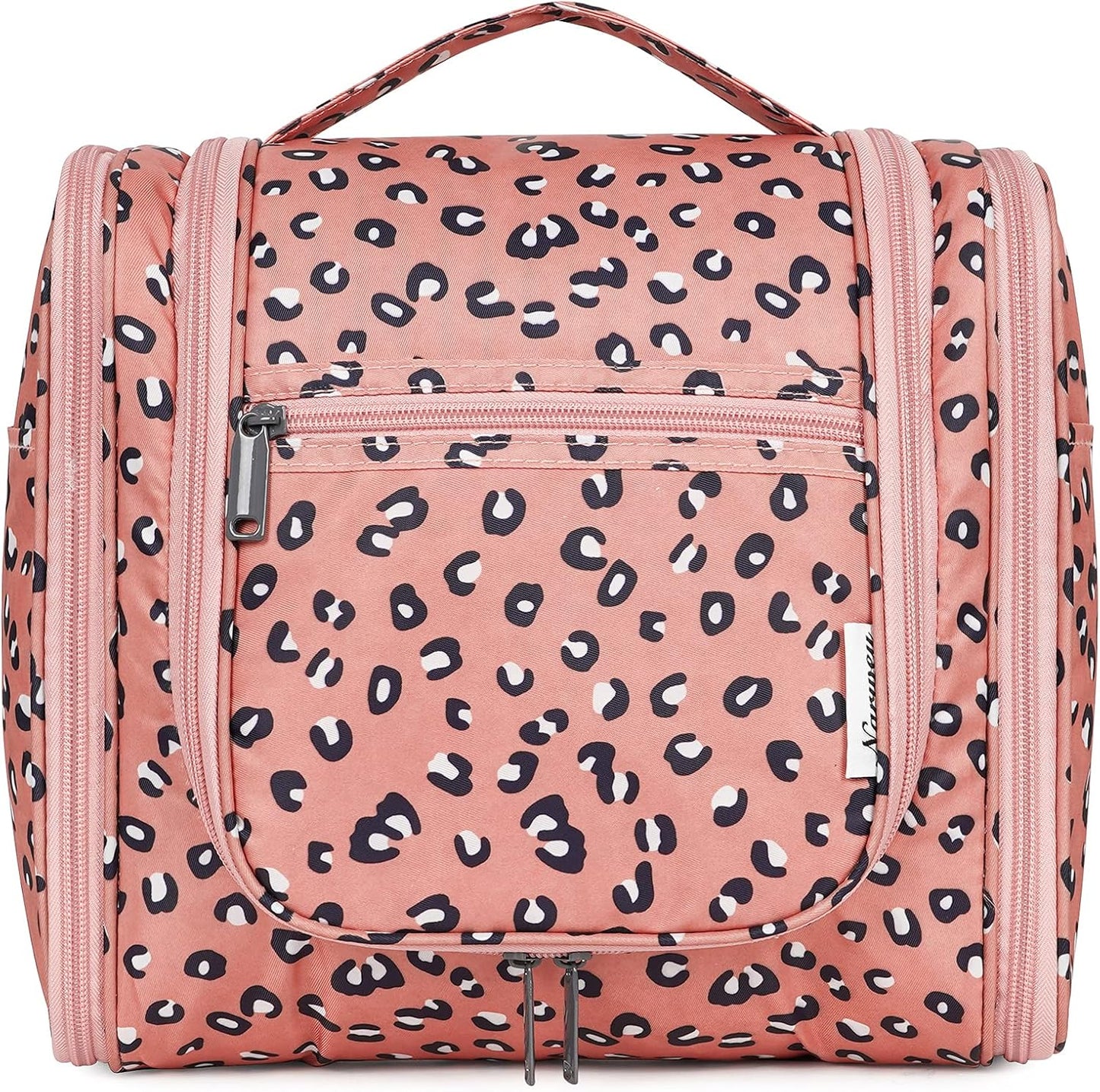 Narwey Hanging Cheetah Toiletry Bag for Women Travel Makeup Bag Organizer Toiletries Bag for Cosmetics Essentials Accessories (Large, Orange Leopard)