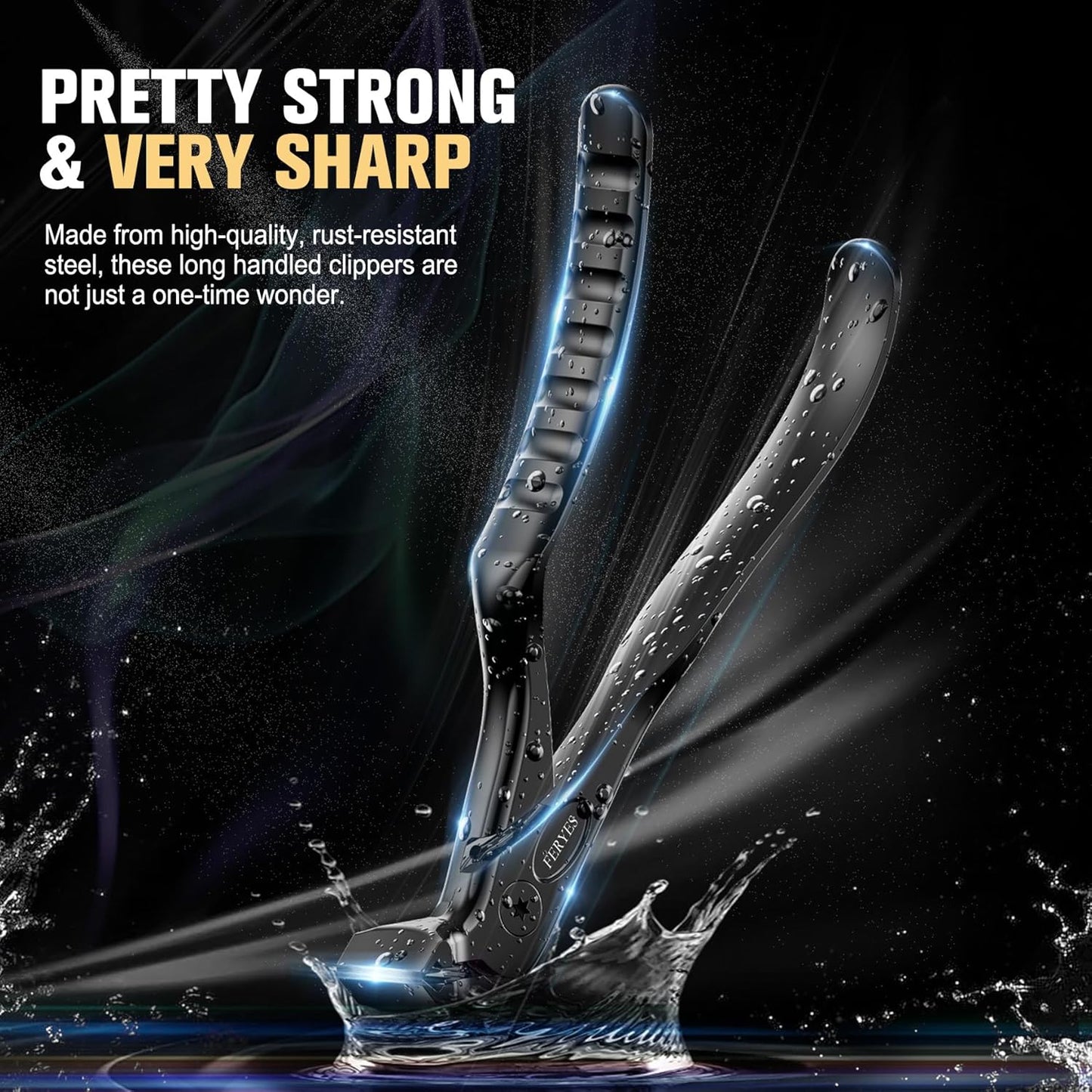 FERYES Ergonomic Non-Slip Long Handle Nail Clippers for Seniors, Unique Angled Head Curve Wide Jaw Opening Toenail Clipper with Catcher for Thick Toenails and Fingernails