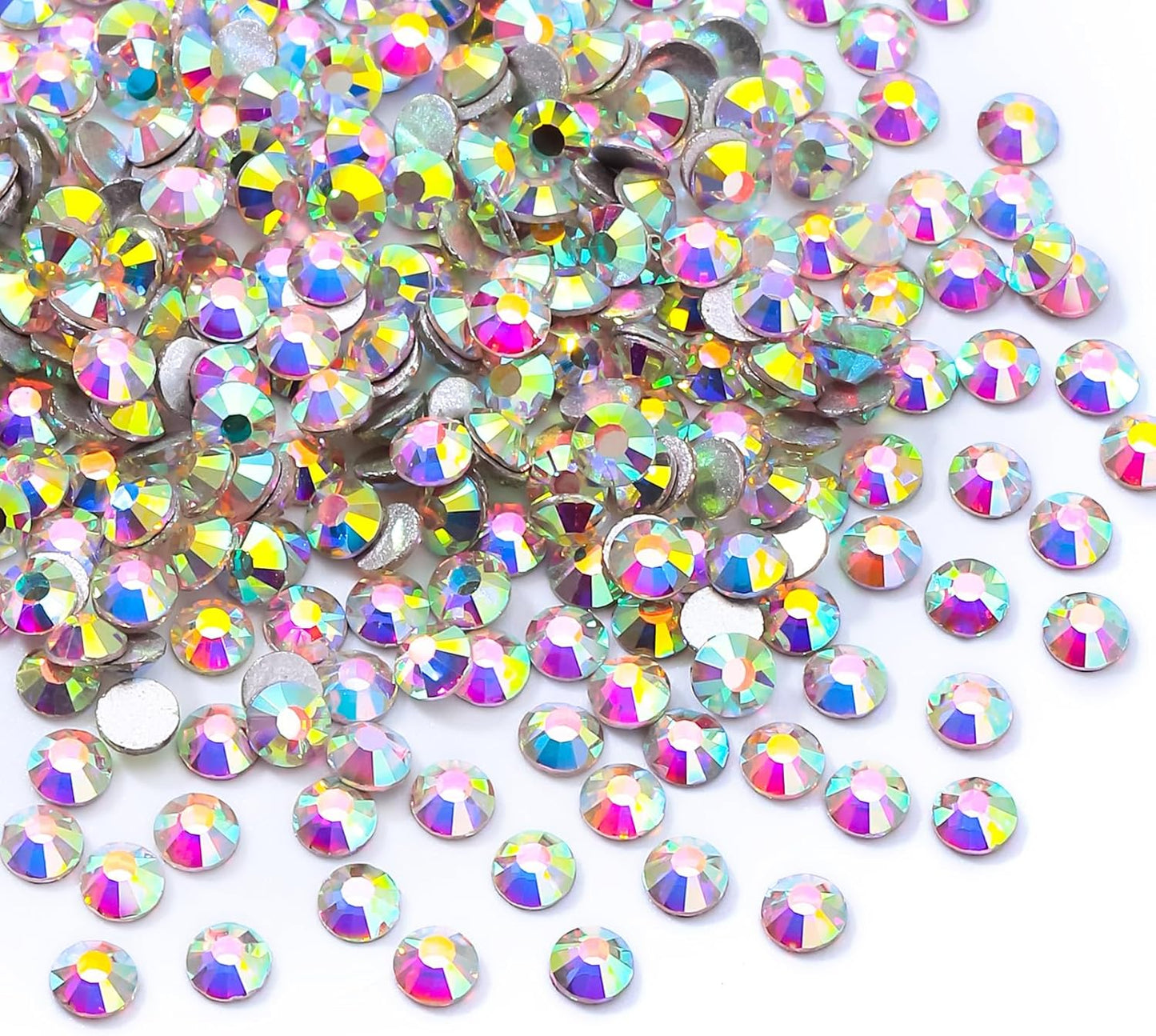 Crystal AB Flatback Rhinestones, Glass Rhinestones for Nail Art and Craft, Glue Fix, Loose Crystal Gemstones(Crystal AB, SS8, 1440pcs, 2.3-2.5mm)