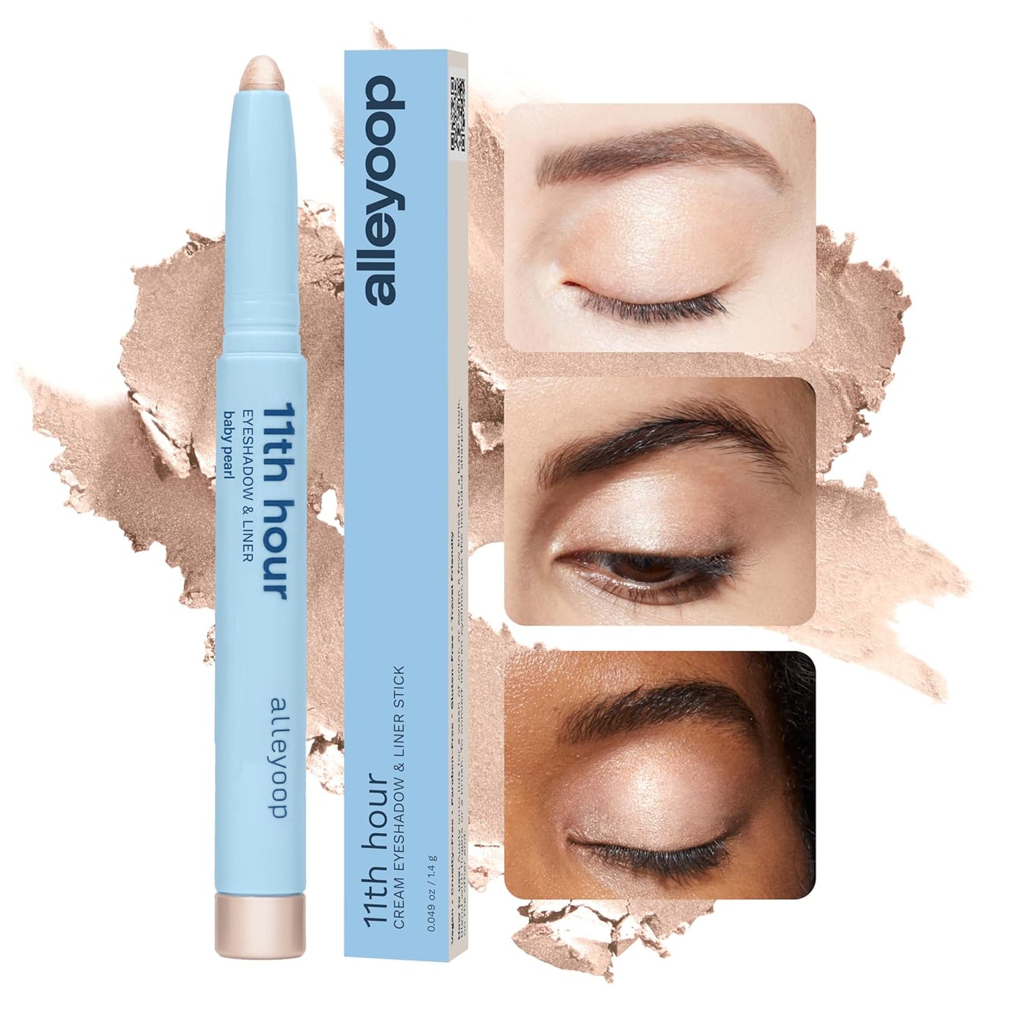 ALLEYOOP 11th Hour Waterproof Cream Eyeshadow Stick – Long-Lasting Eye Shadow Pencil & Eyeliner, Cream to Powder Stick & Highlighter – Smudge-Proof Eyeshadow Shimmer, Baby Pearl Shimmer