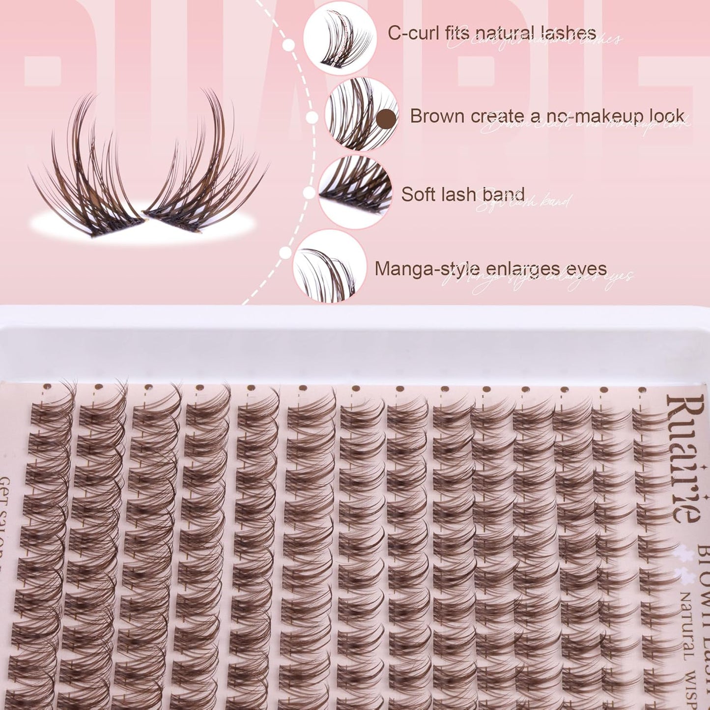 Brown Lash Clusters Invisible Band Eyelash Clusters Manga Cluster Lashes Natural Lashes Clusters C Curly 8-16mm Wispy Cluster Eyelash Extensions 168pcs DIY Individual Lashes by Ruairie