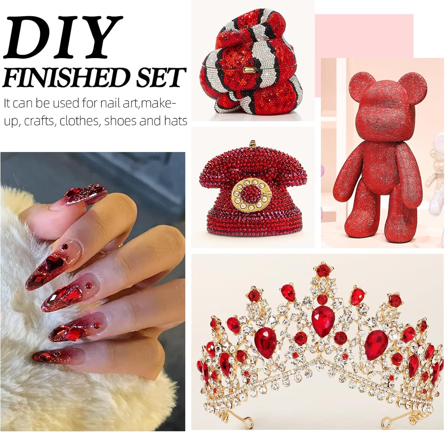 Light Siam Flatback Rhinestones, Glass Rhinestones for Nail Art and Craft, Glue Fix, Loose Crystal Gemstones(Red, SS10, 1440pcs, 2.7-2.8mm)