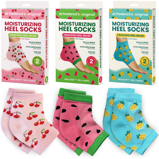 Dr. Frederick's Original Moisturizing Heel Socks for Cracked Heel Treatment - 3 Pairs - Stop Cracked Heels in Their Tracks - Summer Print