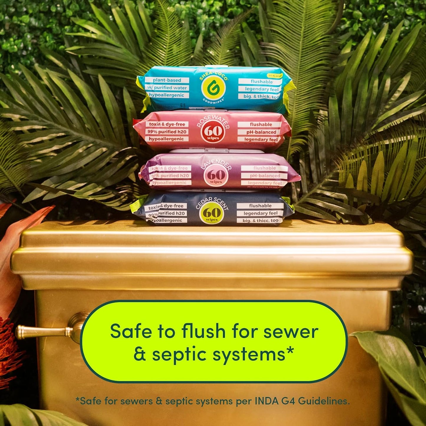 Goodwipes Flushable Butt Wipes Made with Vitamin E & Aloe - Soft & Gentle Wet Wipe Dispenser for Home Use, Septic & Sewer Safe - Largest Adult Toilet Towelettes - Rosewater, 360 Count (6 Packs)