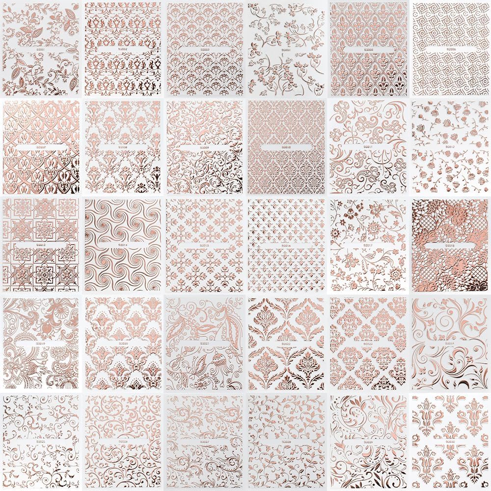 30 Sheets Rose Gold Lace Line Nail Stickers 3D Self Adhesive Nail Art Charms Sticker Decals for Crafts Supplies Accessories (ST-RG)