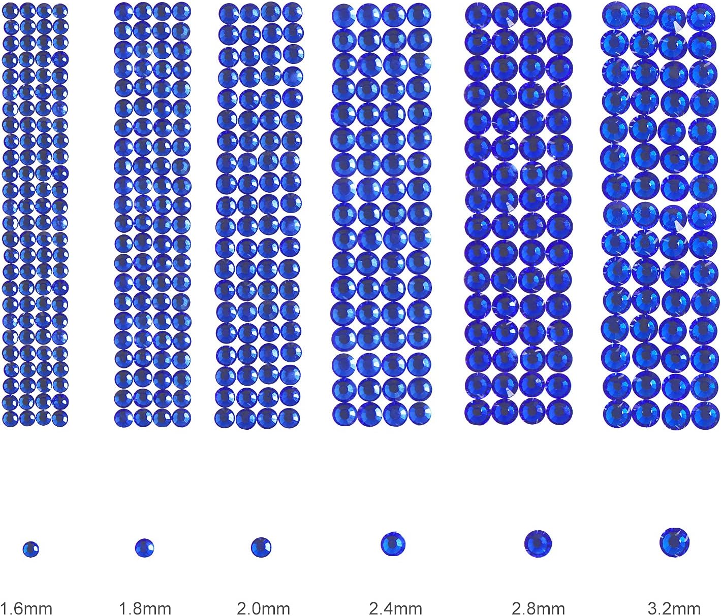 3456pcs Flatback Rhinestones Glass Charms Diamantes Gems Stones for Nail Art 6 Size ss4~ss12 Sapphire