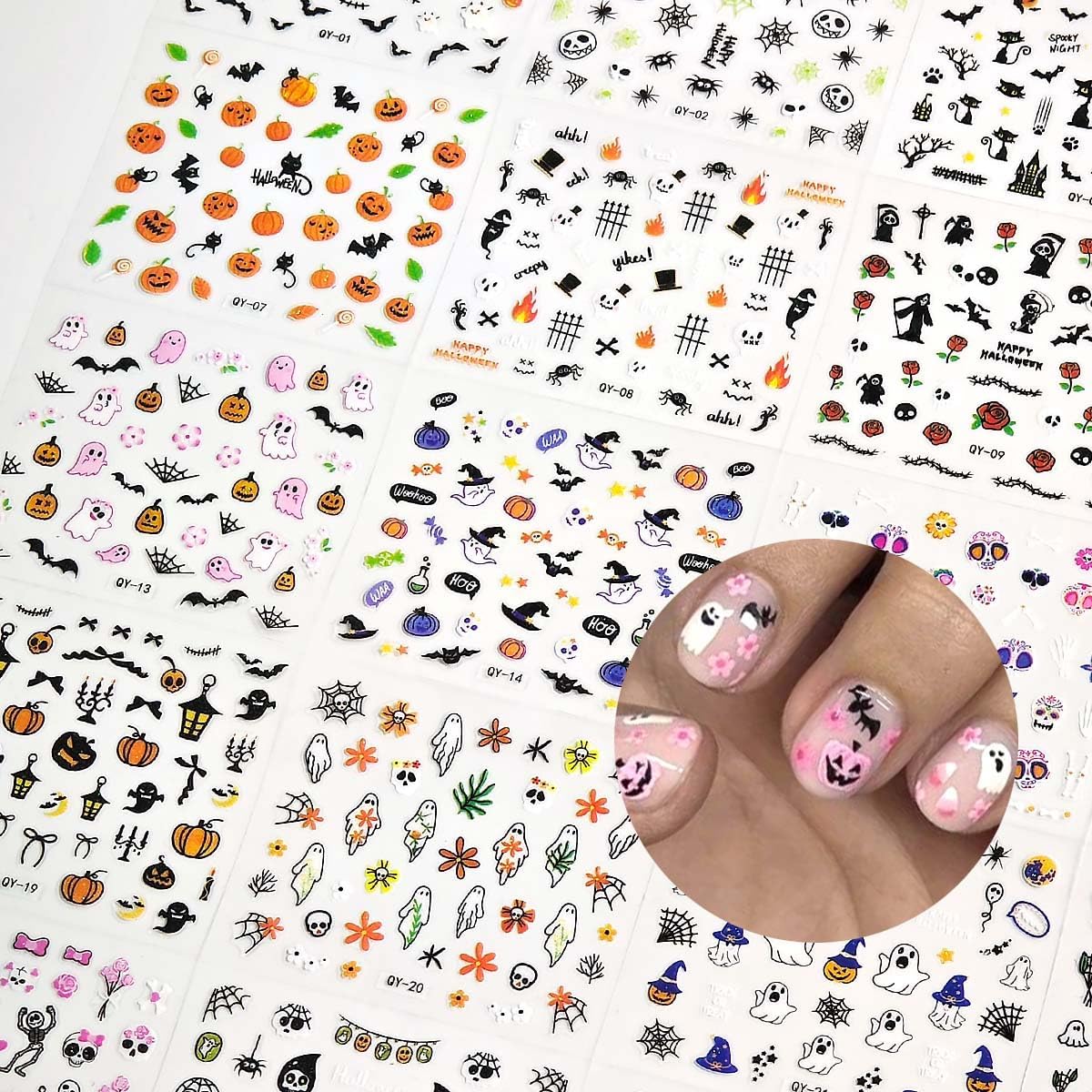 30 Sheets Halloween Nail Art Stickers Ghost Nail Stickers Pumpkin Nail Decals Skeleton Spider Web Self Adhesive Nail Art Supplies for Women Girls DIY Manicure Nail Art Decorations