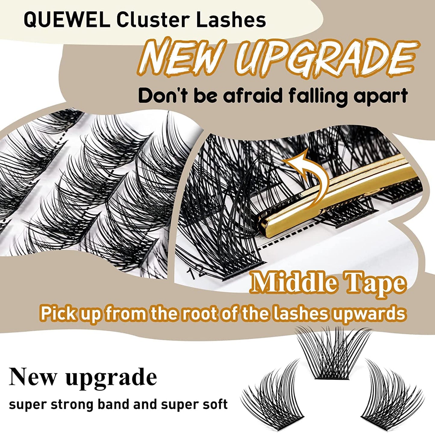QUEWEL Cluster Lashes 72 Pcs Wide Stem Individual Lashes C/D Curl 8-18mm Length DIY Eyelash Extension False Eyelashes Natural&Mega Styles Soft for Personal Makeup Use at Home (Mega-C-18)