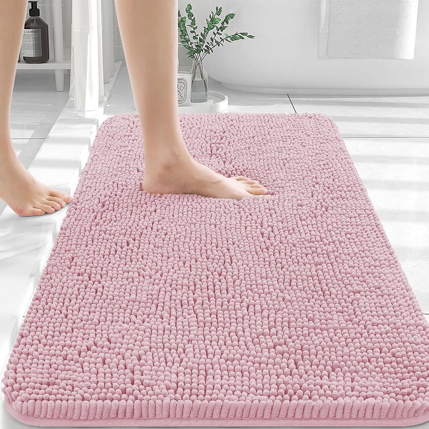 OLANLY Bathroom Rugs 36x24, Extra Soft Absorbent Chenille Bath Rugs, Rubber Backing Quick Dry, Machine Washable Bath Mats for Bathroom Floor, Tub and Shower, Home Decor Accessories, Dusty Rose