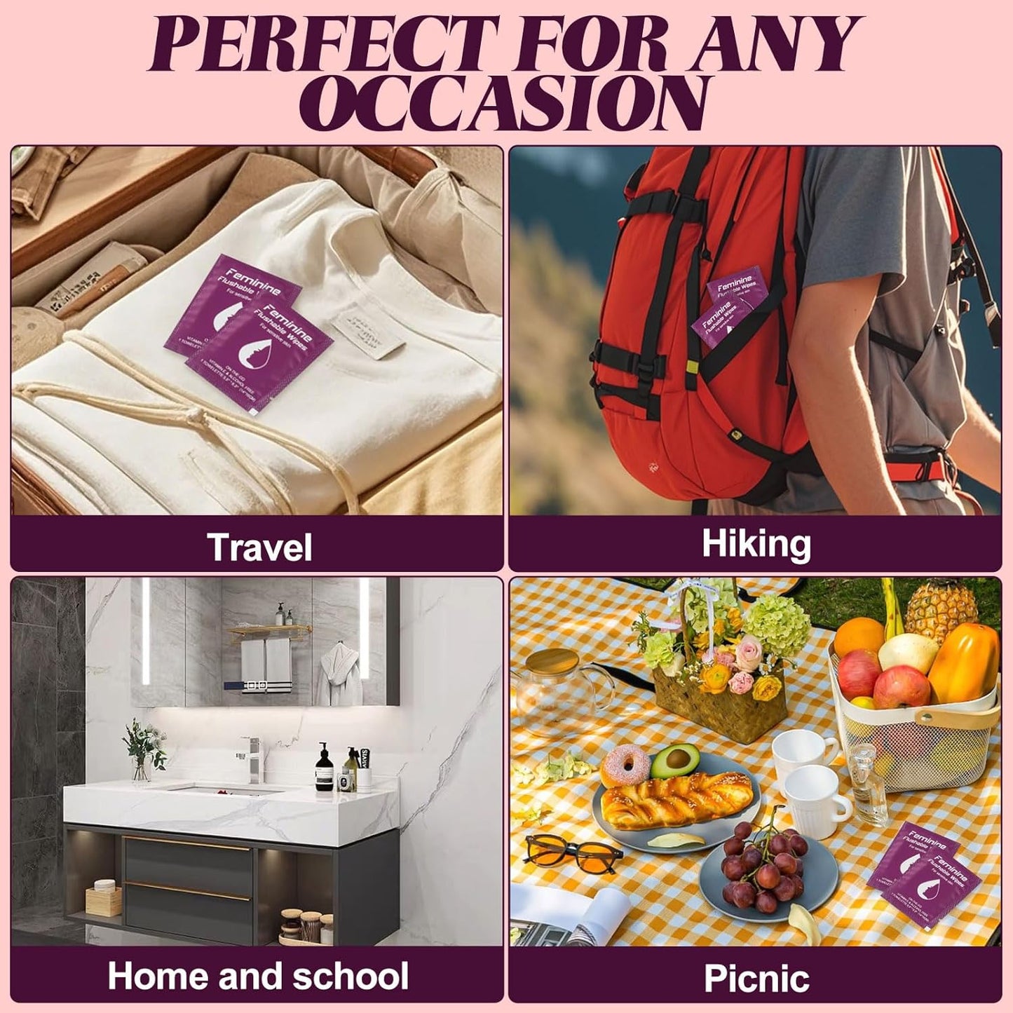 Feminine Wipes Individually Wrapped, Flushable Wipes Travel,Travel Wipes for Women,Feminine Care Wet Wipes Travel Size Vaginal Wipes for Adult, Girl and Homeless (unscent,100)