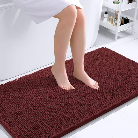 OLANLY Bathroom Rugs 44x24, Extra Soft Absorbent Chenille Bath Rugs, Rubber Backing Quick Dry, Machine Washable Bath Mats for Bathroom Floor, Tub and Shower, Home Decor Accessories, Andorra Red-Brown